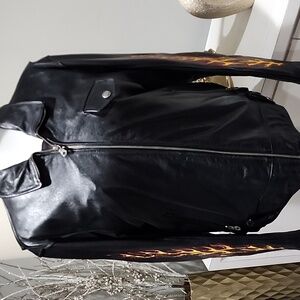 Harley-Davidson Mens FLAME II Leather Jacket RIDE FREE SIZE M Flames Black.